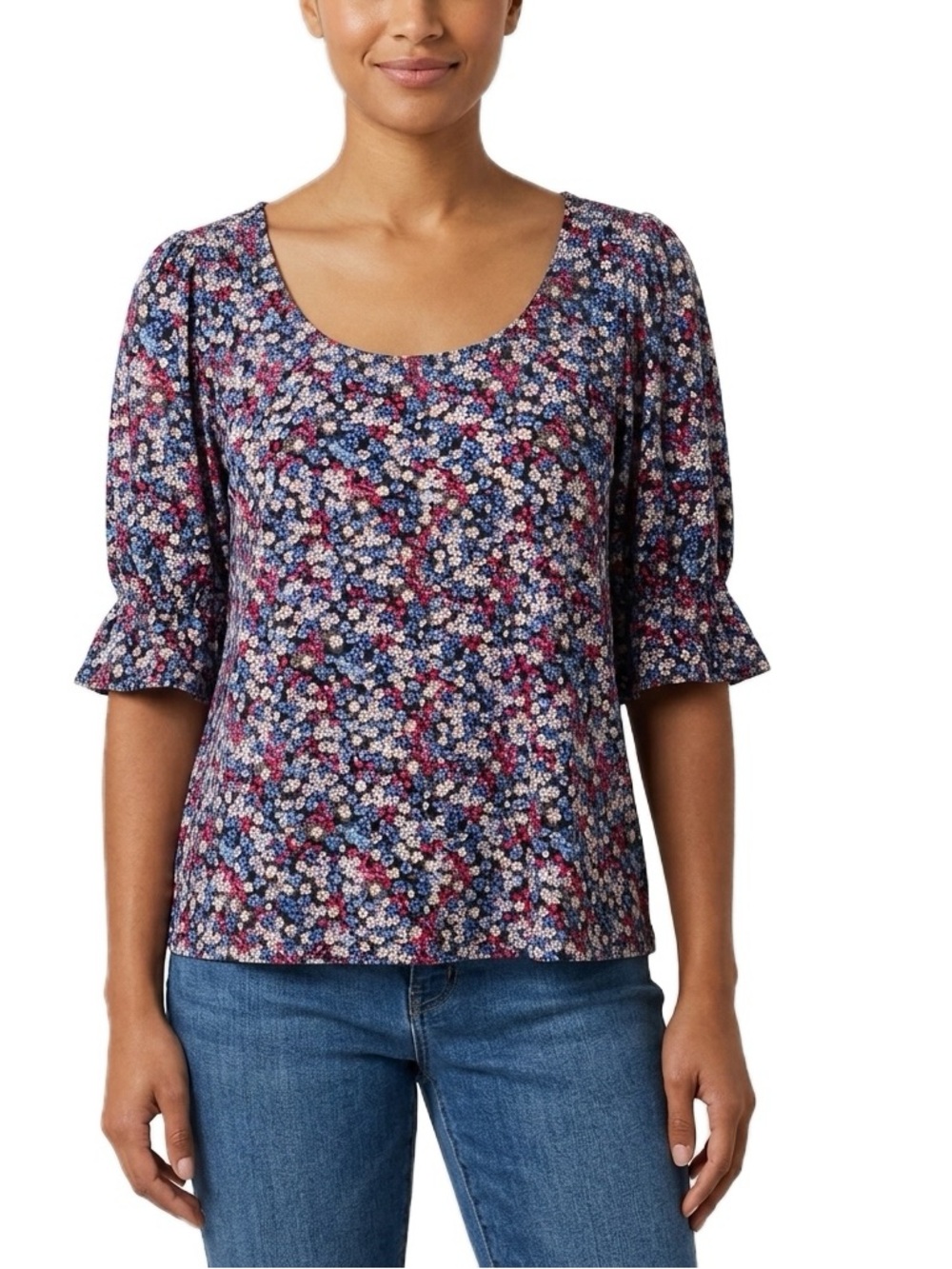 CeCe Ditsy Floral Scoop Neck Top